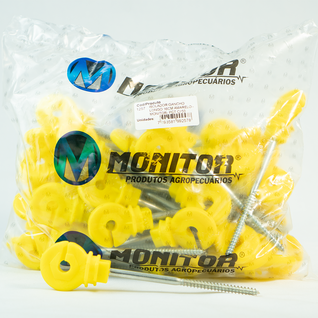 Isolador Gancho Longo 16CM Amarelo - MONITOR 50 Unidades 